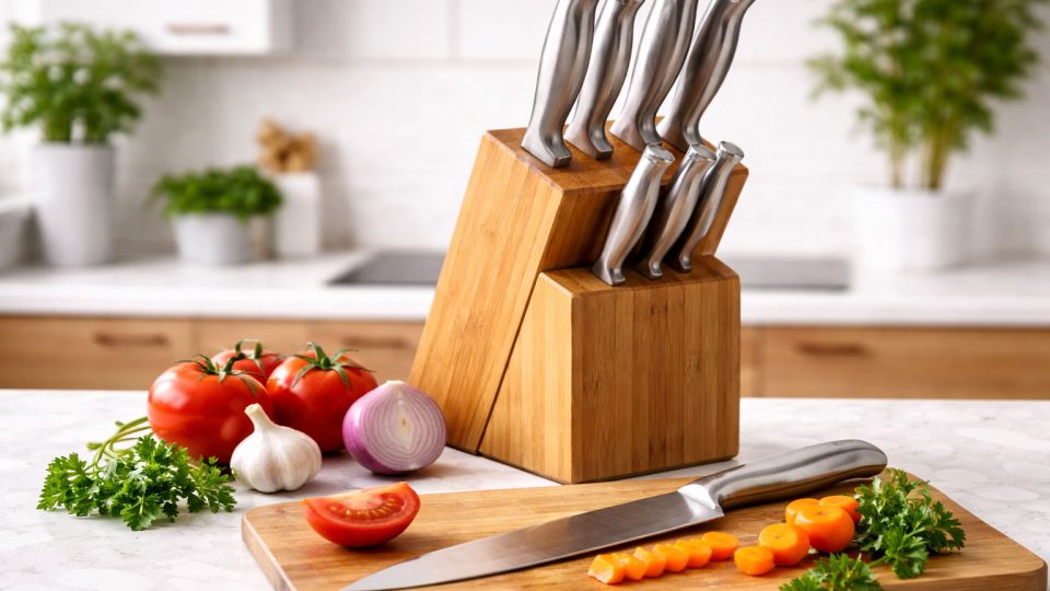 est knife set for beginners kitchen knives on cutting board